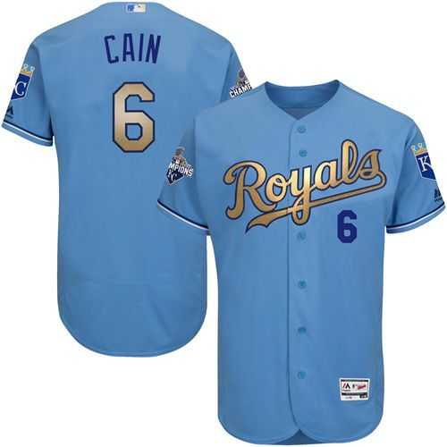 Glued Kansas City Royals #6 Lorenzo Cain Light Blue FlexBase 2015 World Series Champions Gold Program Baseball Jersey,We sell and wholesale Glued Kansas City Royals #6 Lorenzo Cain Light Blue FlexBase 2015 World Series Champions Gold Program Baseball Jersey on line form chian!